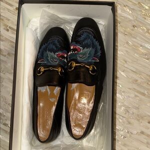 Gucci Black Loafers with Embroidered Design